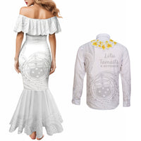 samoa-white-sunday-couples-matching-mermaid-dress-and-long-sleeve-button-shirts-lotu-tamaiti-2023-with-coat-of-arms