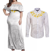 Samoa White Sunday Couples Matching Off Shoulder Maxi Dress and Long Sleeve Button Shirts Lotu Tamaiti 2023 With Coat Of Arms - Wonder Print Shop