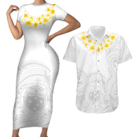 Samoa White Sunday Couples Matching Short Sleeve Bodycon Dress and Hawaiian Shirt Lotu Tamaiti 2023 With Coat Of Arms - Wonder Print Shop