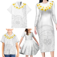 Samoa White Sunday Family Matching Long Sleeve Bodycon Dress and Hawaiian Shirt Lotu Tamaiti 2023 With Coat Of Arms - Wonder Print Shop
