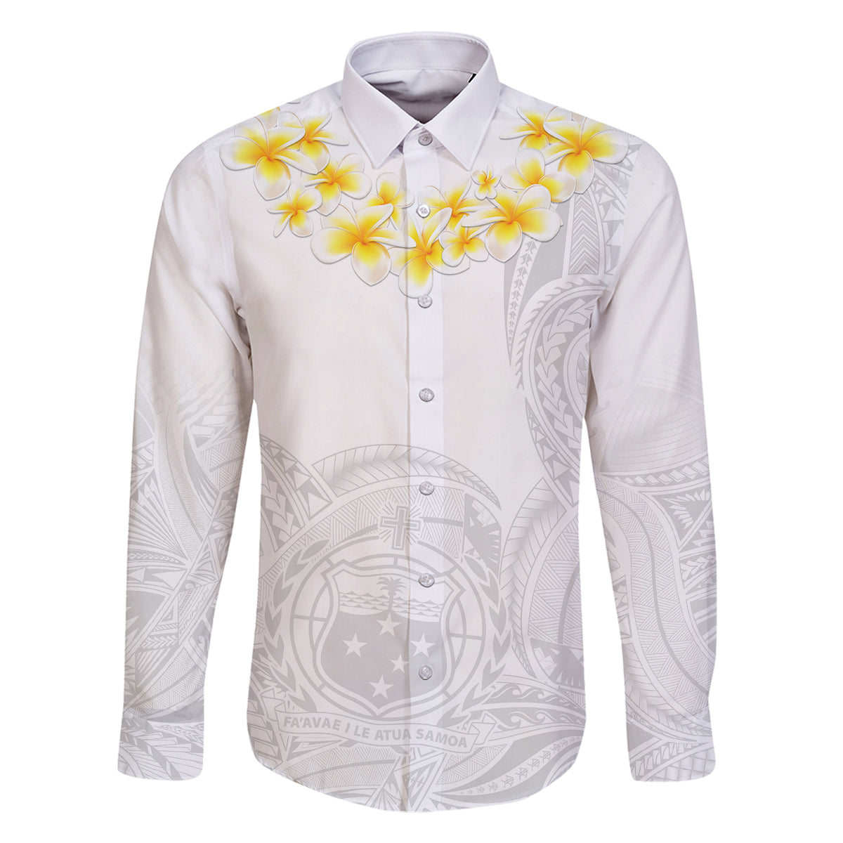 Samoa White Sunday Family Matching Off Shoulder Long Sleeve Dress and Hawaiian Shirt Lotu Tamaiti 2023 With Coat Of Arms - Wonder Print Shop