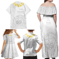 Samoa White Sunday Family Matching Off Shoulder Maxi Dress and Hawaiian Shirt Lotu Tamaiti 2023 With Coat Of Arms - Wonder Print Shop