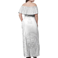Samoa White Sunday Family Matching Off Shoulder Maxi Dress and Hawaiian Shirt Lotu Tamaiti 2023 With Coat Of Arms - Wonder Print Shop