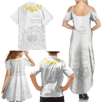 Samoa White Sunday Family Matching Summer Maxi Dress and Hawaiian Shirt Lotu Tamaiti 2023 With Coat Of Arms - Wonder Print Shop