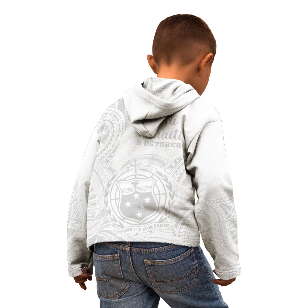 Samoa White Sunday Kid Hoodie Lotu Tamaiti 2023 With Coat Of Arms - Wonder Print Shop