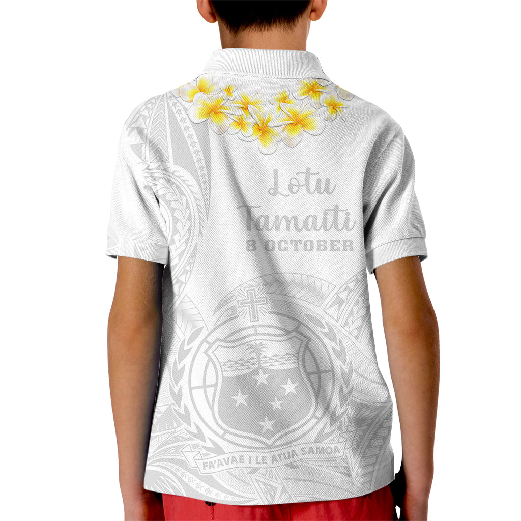 Samoa White Sunday Kid Polo Shirt Lotu Tamaiti 2023 With Coat Of Arms - Wonder Print Shop