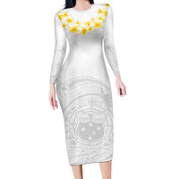 Samoa White Sunday Long Sleeve Bodycon Dress Lotu Tamaiti 2023 With Coat Of Arms - Wonder Print Shop