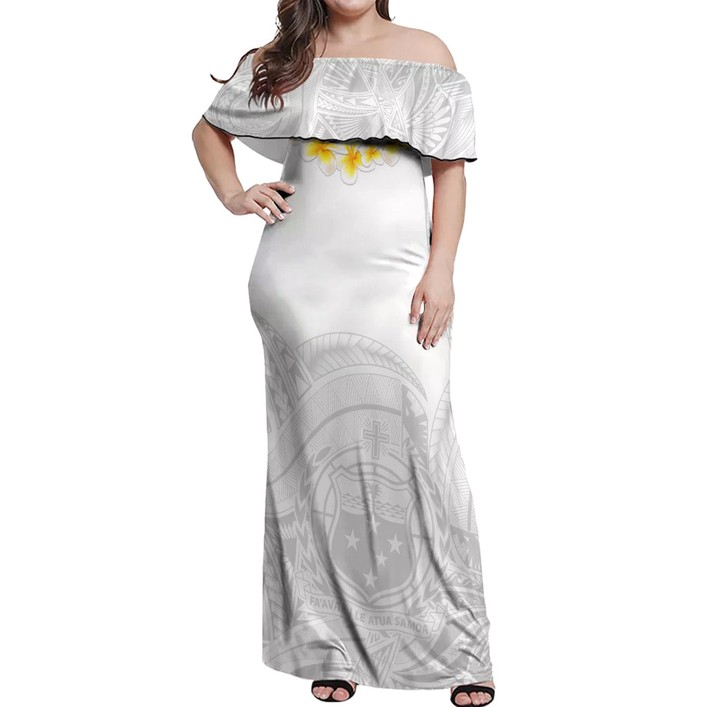 Samoa White Sunday Off Shoulder Maxi Dress Lotu Tamaiti 2023 With Coat Of Arms - Wonder Print Shop