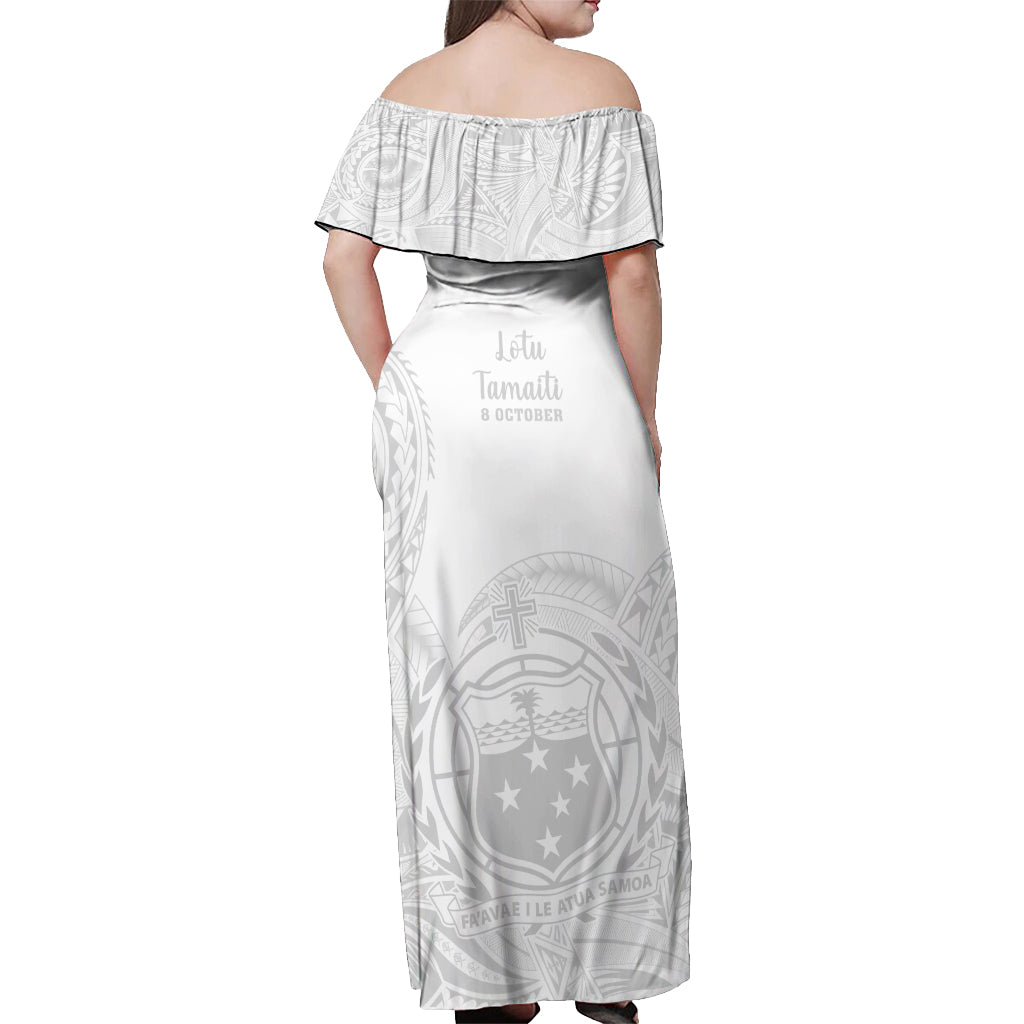Samoa White Sunday Off Shoulder Maxi Dress Lotu Tamaiti 2023 With Coat Of Arms - Wonder Print Shop