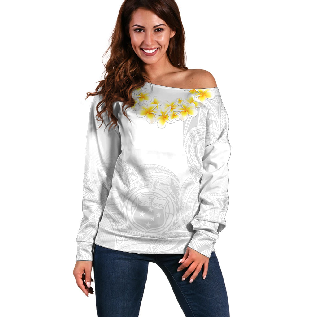 Samoa White Sunday Off Shoulder Sweater Lotu Tamaiti 2023 With Coat Of Arms - Wonder Print Shop
