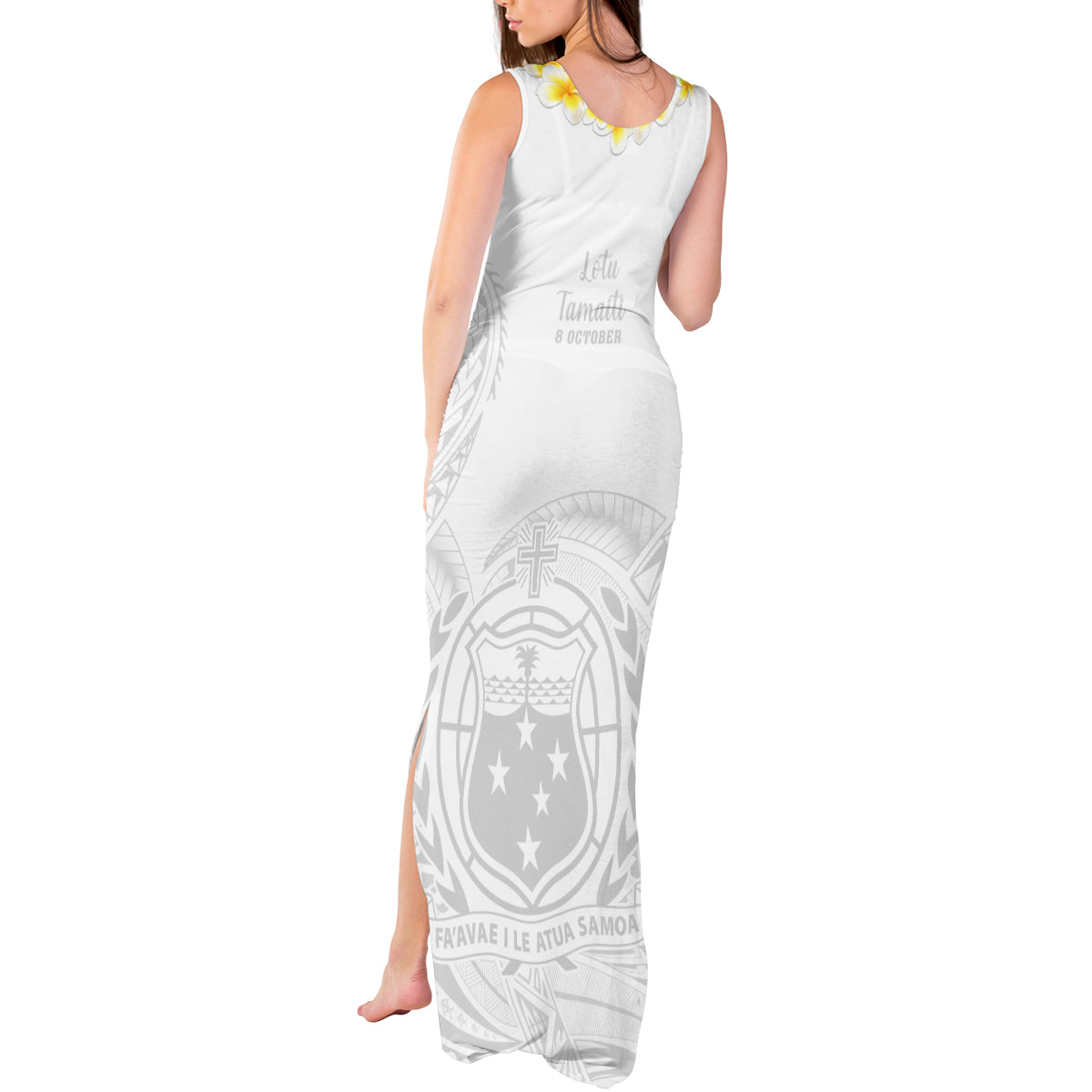 Samoa White Sunday Tank Maxi Dress Lotu Tamaiti 2023 With Coat Of Arms - Wonder Print Shop