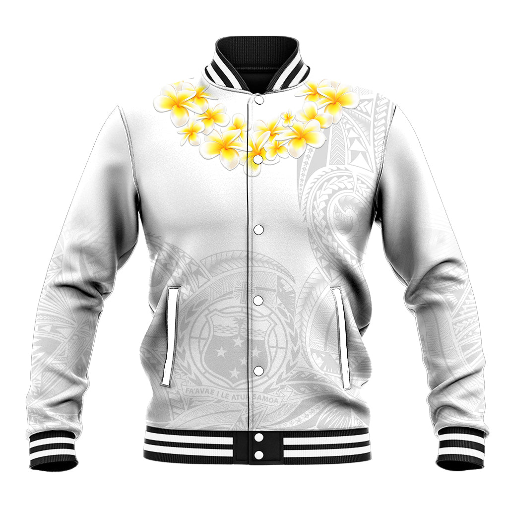 Personalised Samoa White Sunday Baseball Jacket Lotu Tamaiti 2023 With Coat Of Arms - Wonder Print Shop
