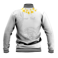 Personalised Samoa White Sunday Baseball Jacket Lotu Tamaiti 2023 With Coat Of Arms - Wonder Print Shop