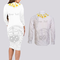 Personalised Samoa White Sunday Couples Matching Long Sleeve Bodycon Dress and Long Sleeve Button Shirts Lotu Tamaiti 2023 With Coat Of Arms - Wonder Print Shop
