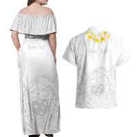 Personalised Samoa White Sunday Couples Matching Off Shoulder Maxi Dress and Hawaiian Shirt Lotu Tamaiti 2023 With Coat Of Arms - Wonder Print Shop