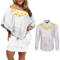 Personalised Samoa White Sunday Couples Matching Off Shoulder Short Dress and Long Sleeve Button Shirts Lotu Tamaiti 2023 With Coat Of Arms - Wonder Print Shop