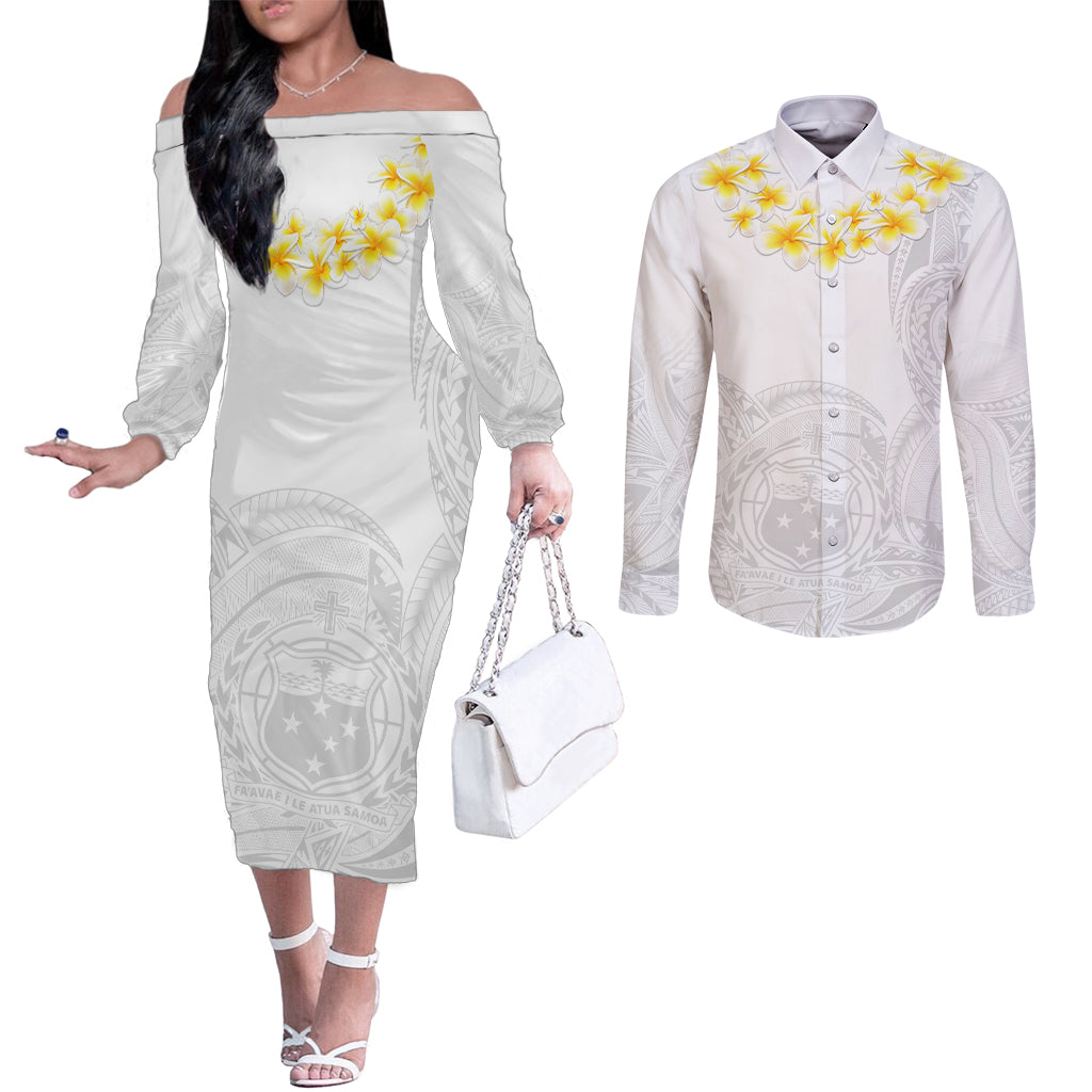 personalised-samoa-white-sunday-couples-matching-off-the-shoulder-long-sleeve-dress-and-long-sleeve-button-shirts-lotu-tamaiti-2023-with-coat-of-arms