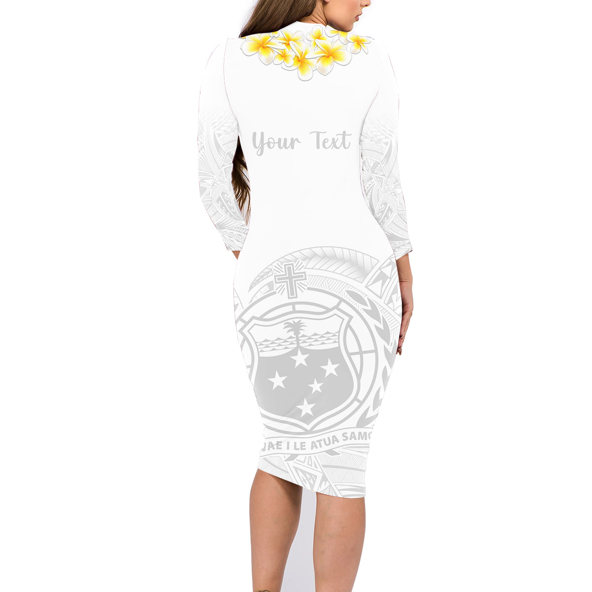 Personalised Samoa White Sunday Family Matching Long Sleeve Bodycon Dress and Hawaiian Shirt Lotu Tamaiti 2023 With Coat Of Arms - Wonder Print Shop