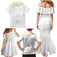 Personalised Samoa White Sunday Family Matching Mermaid Dress and Hawaiian Shirt Lotu Tamaiti 2023 With Coat Of Arms - Wonder Print Shop