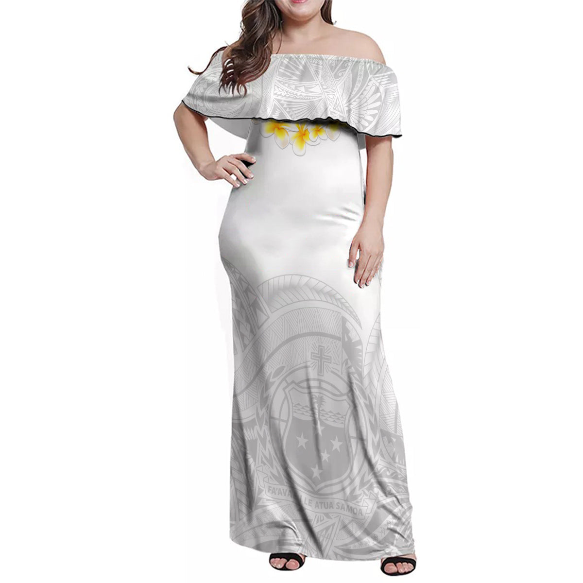 Personalised Samoa White Sunday Family Matching Off Shoulder Maxi Dress and Hawaiian Shirt Lotu Tamaiti 2023 With Coat Of Arms - Wonder Print Shop