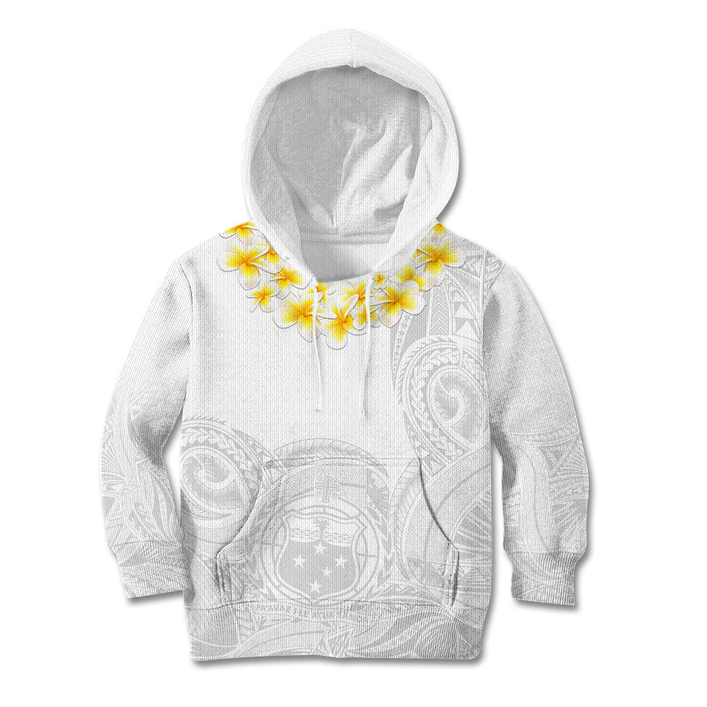 Personalised Samoa White Sunday Kid Hoodie Lotu Tamaiti 2023 With Coat Of Arms - Wonder Print Shop