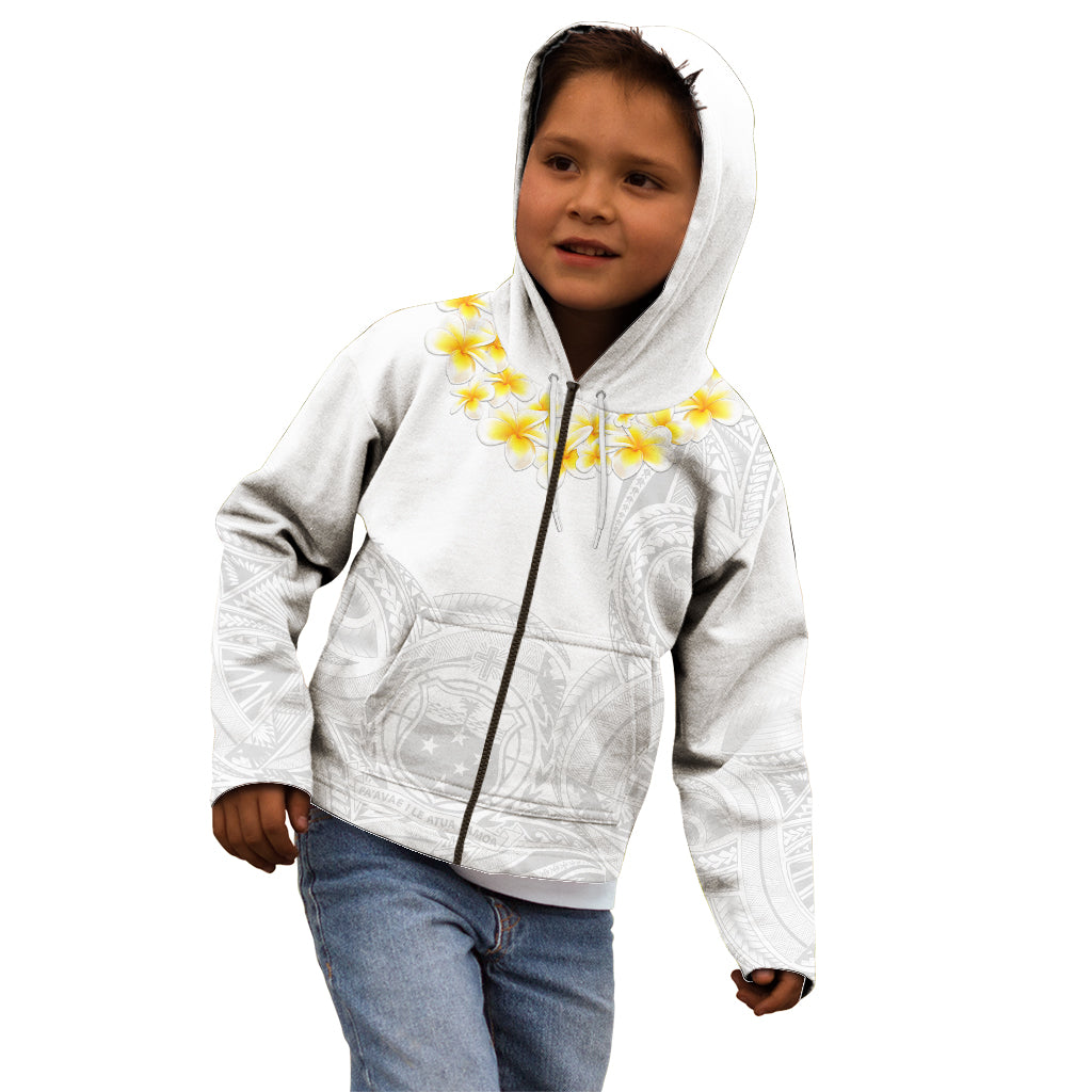 Personalised Samoa White Sunday Kid Hoodie Lotu Tamaiti 2023 With Coat Of Arms - Wonder Print Shop