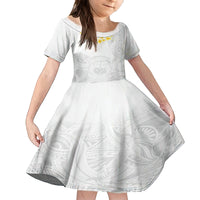 Personalised Samoa White Sunday Kid Short Sleeve Dress Lotu Tamaiti 2023 With Coat Of Arms - Wonder Print Shop
