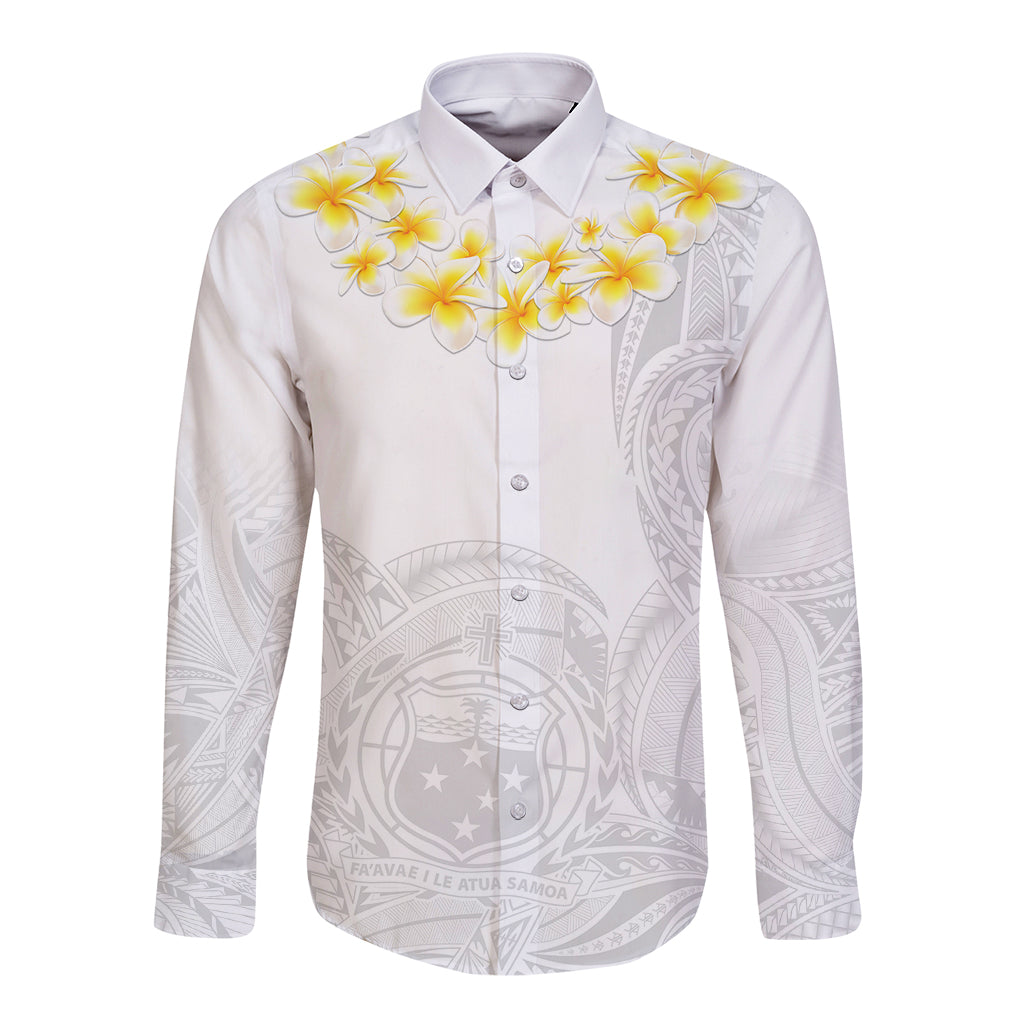 Personalised Samoa White Sunday Long Sleeve Button Shirt Lotu Tamaiti 2023 With Coat Of Arms - Wonder Print Shop
