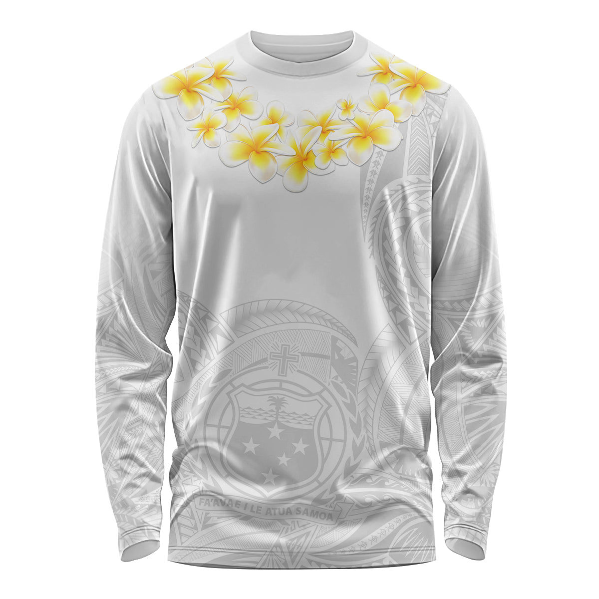 Personalised Samoa White Sunday Long Sleeve Shirt Lotu Tamaiti 2023 With Coat Of Arms - Wonder Print Shop