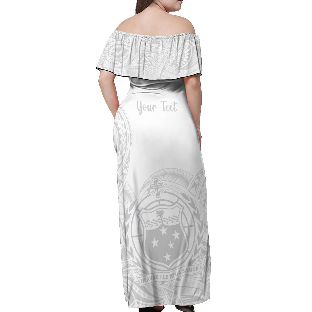 Personalised Samoa White Sunday Off Shoulder Maxi Dress Lotu Tamaiti 2023 With Coat Of Arms - Wonder Print Shop