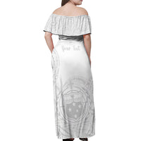 Personalised Samoa White Sunday Off Shoulder Maxi Dress Lotu Tamaiti 2023 With Coat Of Arms - Wonder Print Shop
