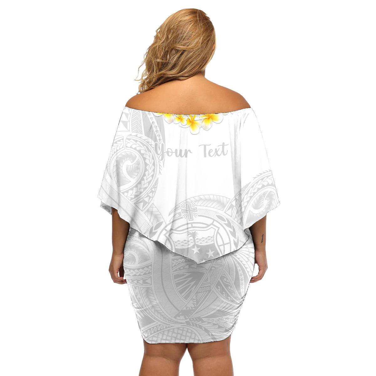 Personalised Samoa White Sunday Off Shoulder Short Dress Lotu Tamaiti 2023 With Coat Of Arms - Wonder Print Shop