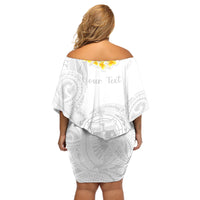 Personalised Samoa White Sunday Off Shoulder Short Dress Lotu Tamaiti 2023 With Coat Of Arms - Wonder Print Shop