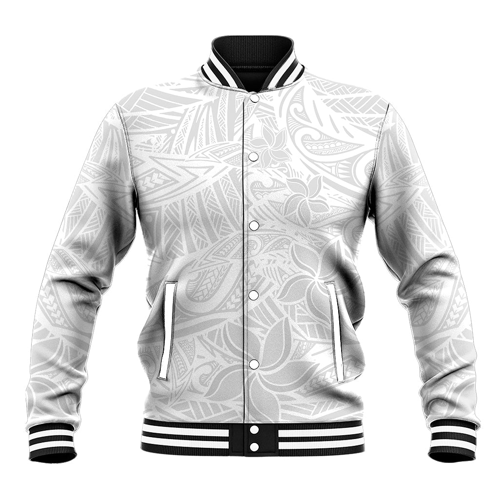 Polynesia White Sunday Baseball Jacket Polynesian Pattern With Tropical Flowers - Wonder Print Shop