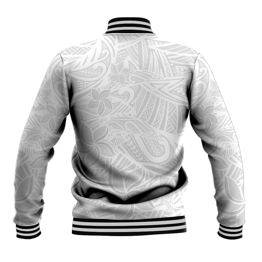 Polynesia White Sunday Baseball Jacket Polynesian Pattern With Tropical Flowers - Wonder Print Shop