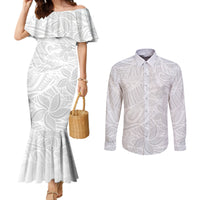 polynesia-white-sunday-couples-matching-mermaid-dress-and-long-sleeve-button-shirts-polynesian-pattern-with-tropical-flowers