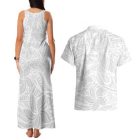 Polynesia White Sunday Couples Matching Tank Maxi Dress and Hawaiian Shirt Polynesian Pattern With Tropical Flowers - Wonder Print Shop