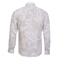 Polynesia White Sunday Family Matching Long Sleeve Bodycon Dress and Hawaiian Shirt Polynesian Pattern With Tropical Flowers - Wonder Print Shop