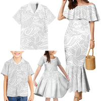 Polynesia White Sunday Family Matching Mermaid Dress and Hawaiian Shirt Polynesian Pattern With Tropical Flowers - Wonder Print Shop