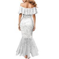 Polynesia White Sunday Family Matching Mermaid Dress and Hawaiian Shirt Polynesian Pattern With Tropical Flowers - Wonder Print Shop