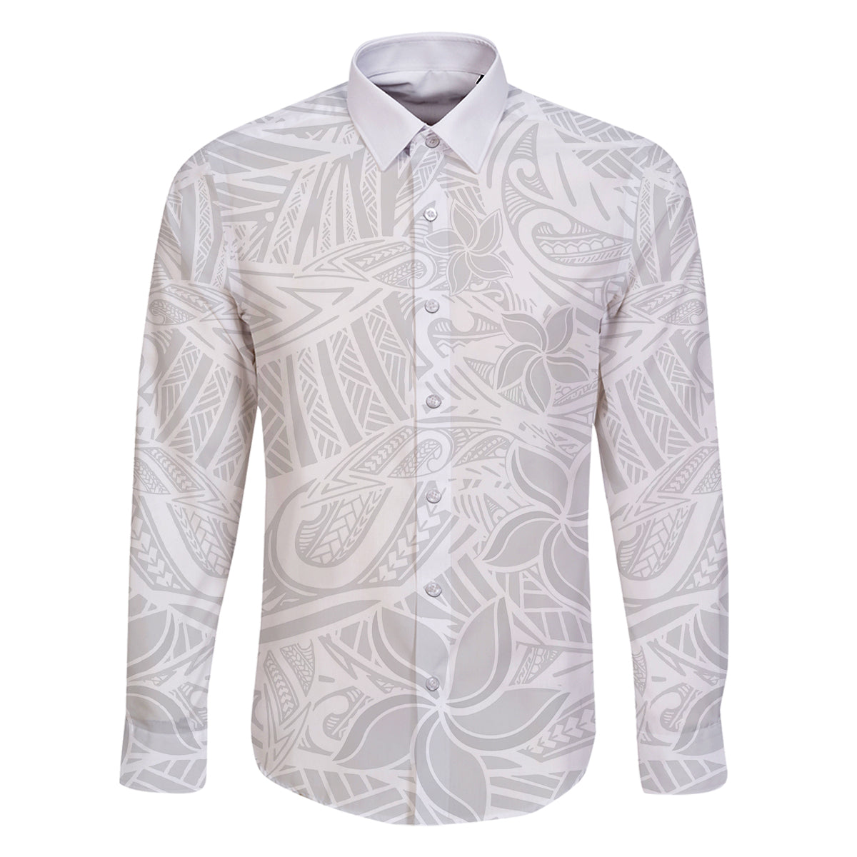 Polynesia White Sunday Family Matching Off Shoulder Long Sleeve Dress and Hawaiian Shirt Polynesian Pattern With Tropical Flowers - Wonder Print Shop