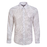 Polynesia White Sunday Family Matching Off Shoulder Long Sleeve Dress and Hawaiian Shirt Polynesian Pattern With Tropical Flowers - Wonder Print Shop