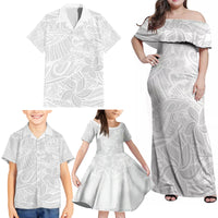 Polynesia White Sunday Family Matching Off Shoulder Maxi Dress and Hawaiian Shirt Polynesian Pattern With Tropical Flowers - Wonder Print Shop
