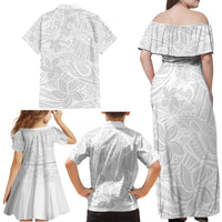 Polynesia White Sunday Family Matching Off Shoulder Maxi Dress and Hawaiian Shirt Polynesian Pattern With Tropical Flowers - Wonder Print Shop