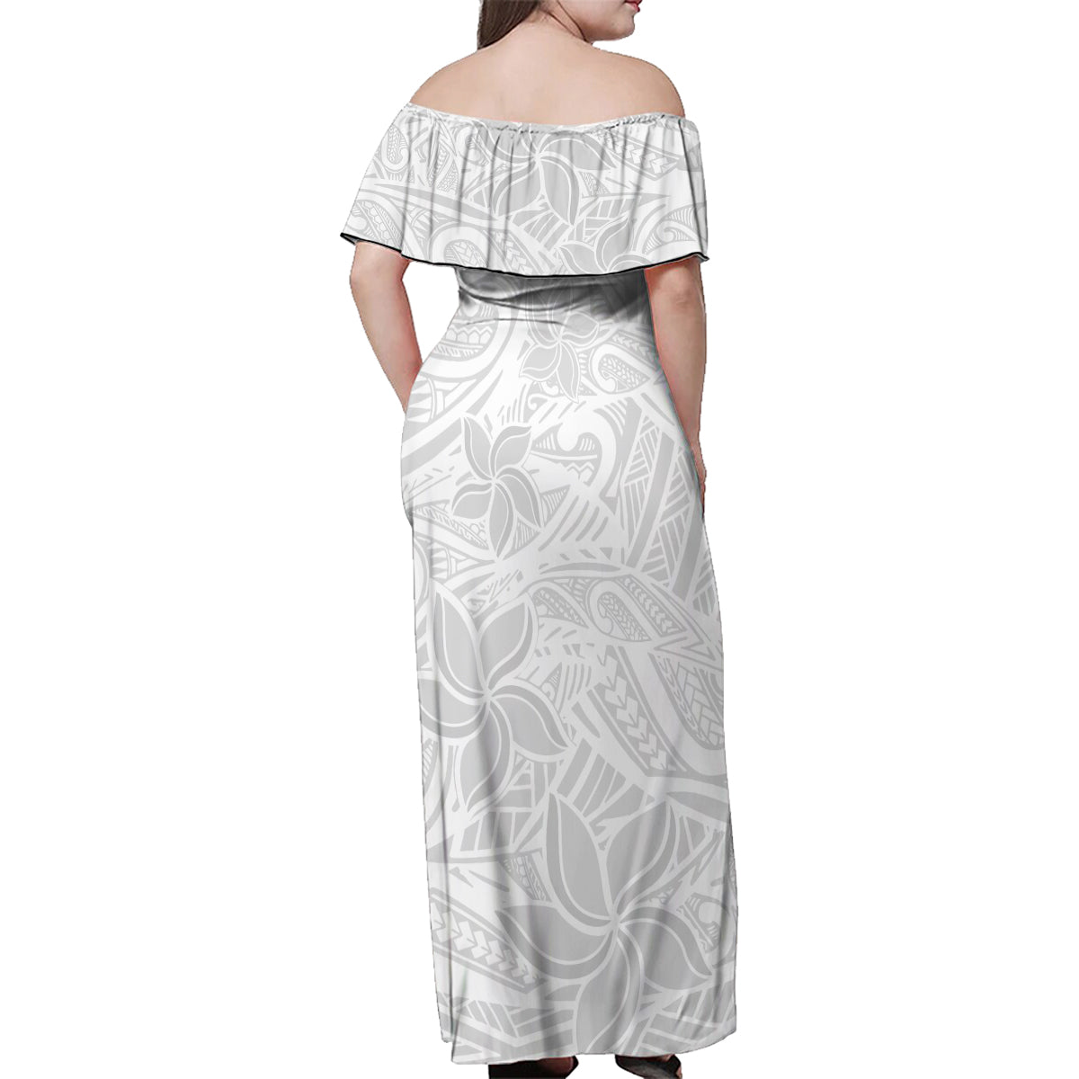 Polynesia White Sunday Family Matching Off Shoulder Maxi Dress and Hawaiian Shirt Polynesian Pattern With Tropical Flowers - Wonder Print Shop