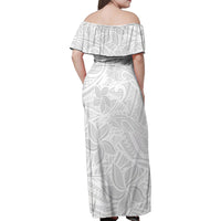 Polynesia White Sunday Family Matching Off Shoulder Maxi Dress and Hawaiian Shirt Polynesian Pattern With Tropical Flowers - Wonder Print Shop