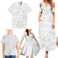 Polynesia White Sunday Family Matching Summer Maxi Dress and Hawaiian Shirt Polynesian Pattern With Tropical Flowers - Wonder Print Shop