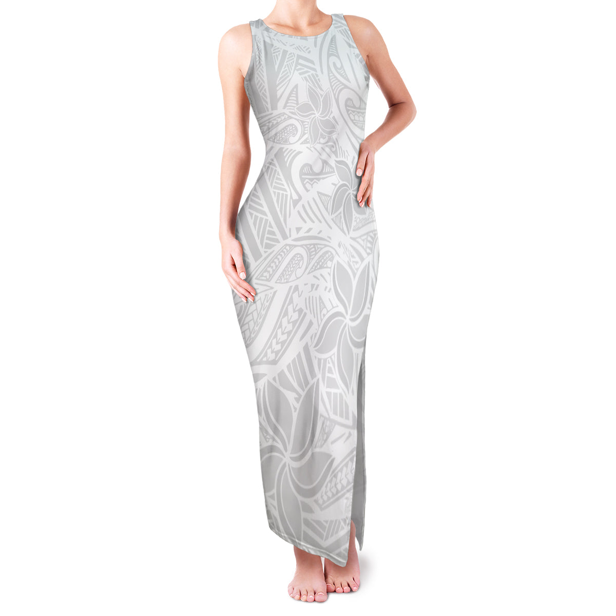 Polynesia White Sunday Family Matching Tank Maxi Dress and Hawaiian Shirt Polynesian Pattern With Tropical Flowers - Wonder Print Shop