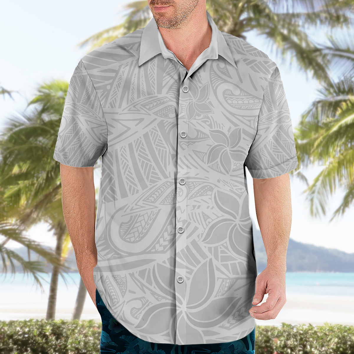Polynesia White Sunday Hawaiian Shirt Polynesian Pattern With Tropical Flowers - Wonder Print Shop