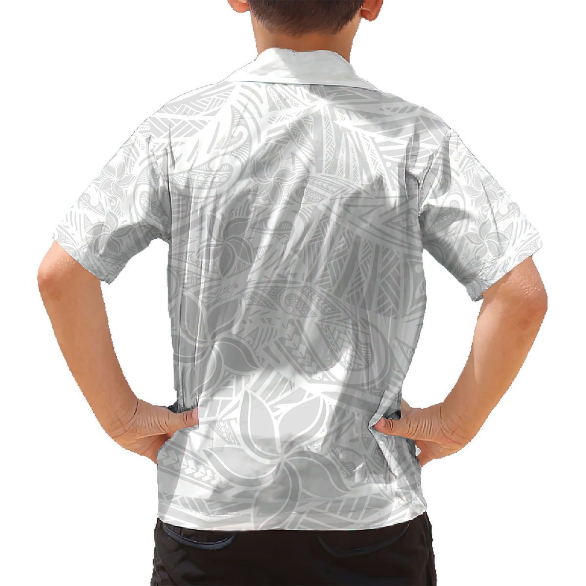 Polynesia White Sunday Kid Hawaiian Shirt Polynesian Pattern With Tropical Flowers - Wonder Print Shop